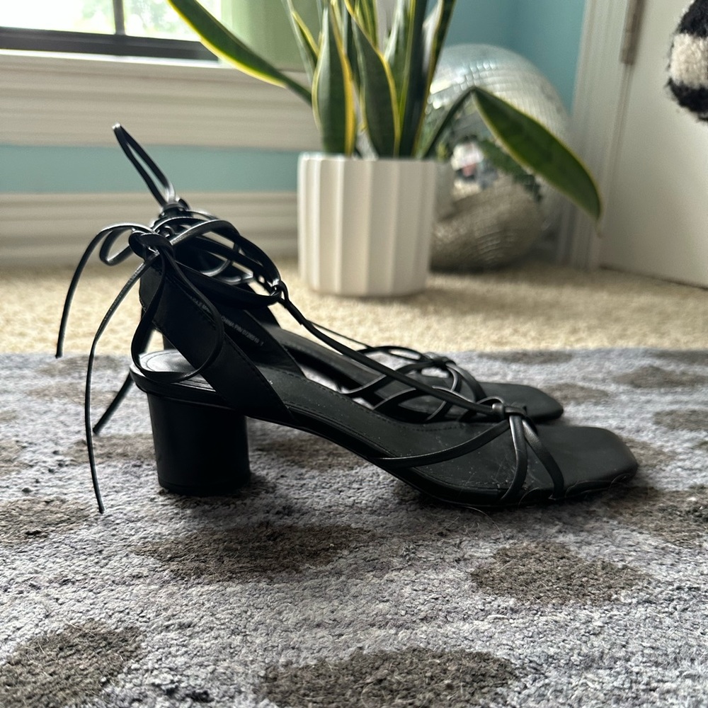& Other Stories Black Strappy Lace-Up Block Heel Sandals